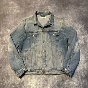 PACSUN Mens Denim Jacket Light Wash Distressed Trucker Style Size M